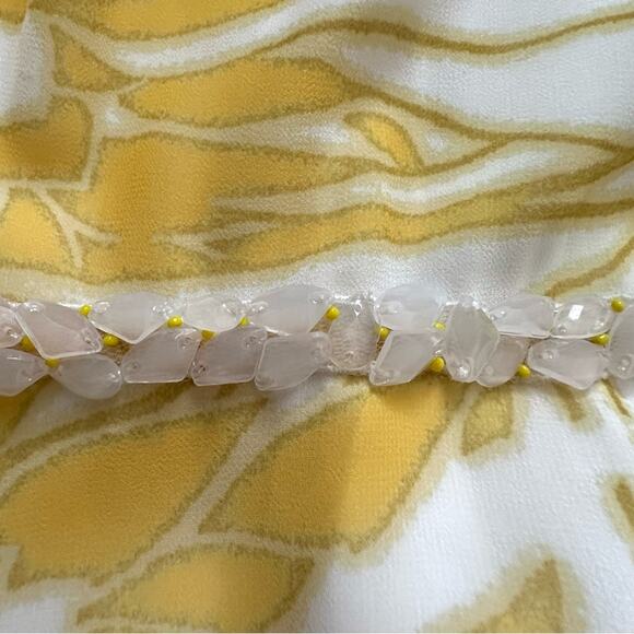 Badgley Mischka Dress Yellow White Paradiso Sleeveless Beaded Waist Midi Size 4 - Picture 11 of 13
